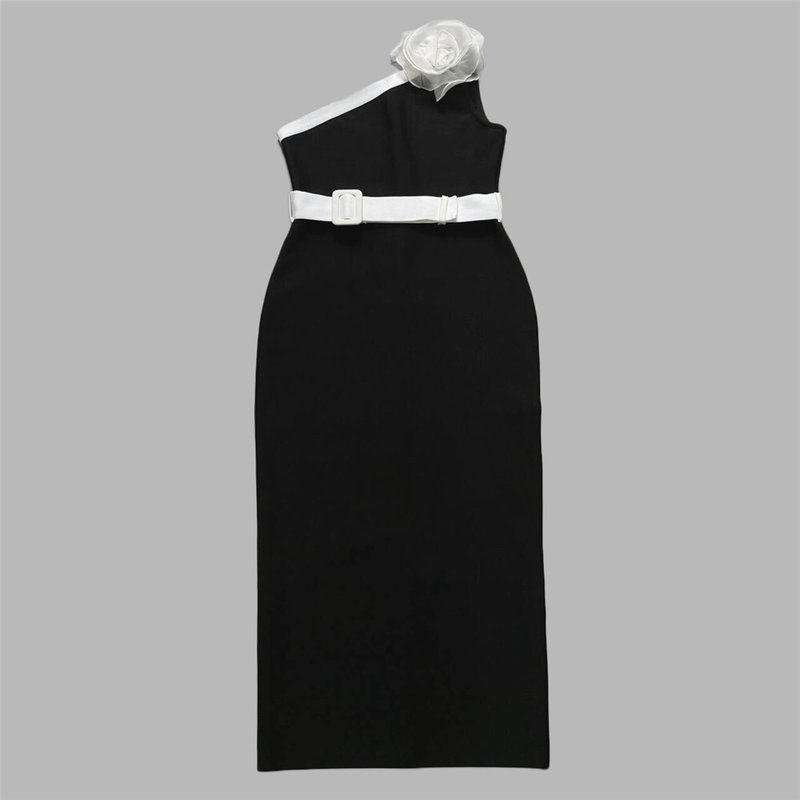 One Shoulder White Rose Bandage Dress H6458