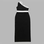 One Shoulder White Rose Bandage Dress H6458