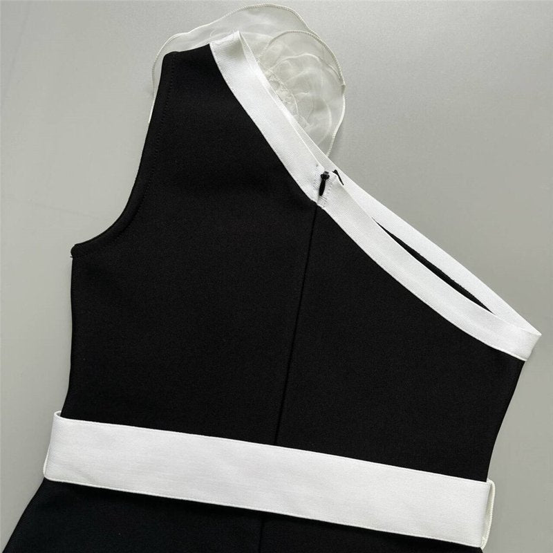 One Shoulder White Rose Bandage Dress H6458