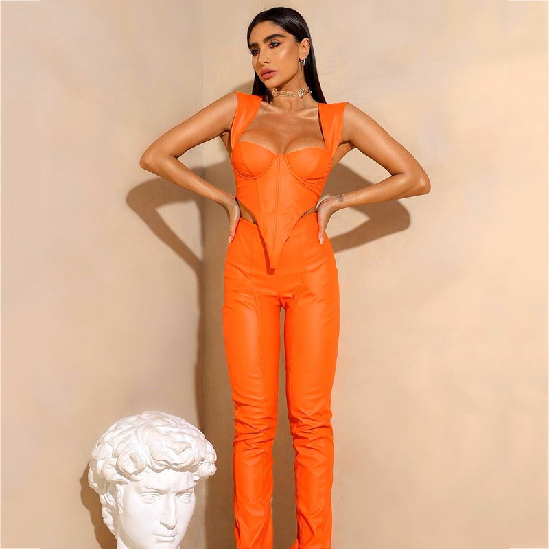 Orange Cut-Out Corset Jumpsuit H6150