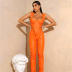 Orange Cut-Out Corset Jumpsuit H6150