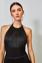 Orange Fringe Halter Midi Dress H3905