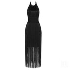Orange Fringe Halter Midi Dress H3905