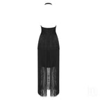 Orange Fringe Halter Midi Dress H3905