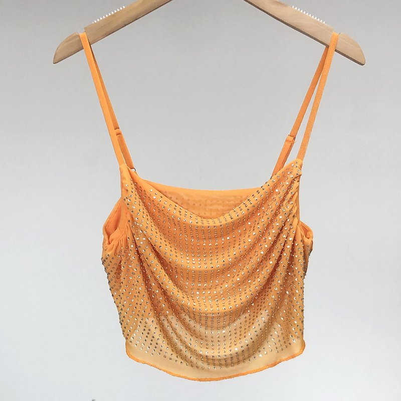 Orange Mesh Ruched Crop Top & Skirt Set H6399