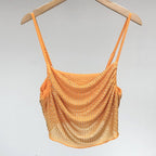 Orange Mesh Ruched Crop Top & Skirt Set H6399