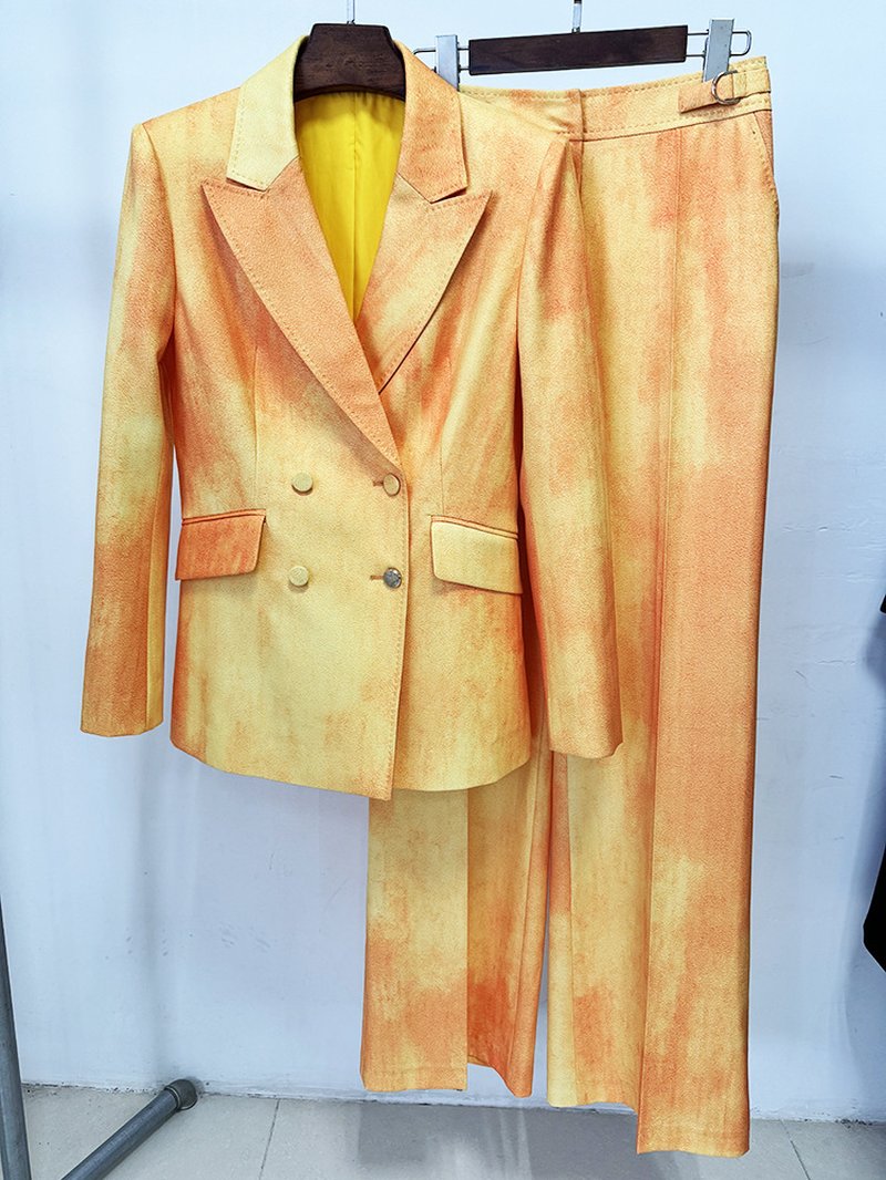 Orange Tie-Dye Double-Breasted Suit H7080