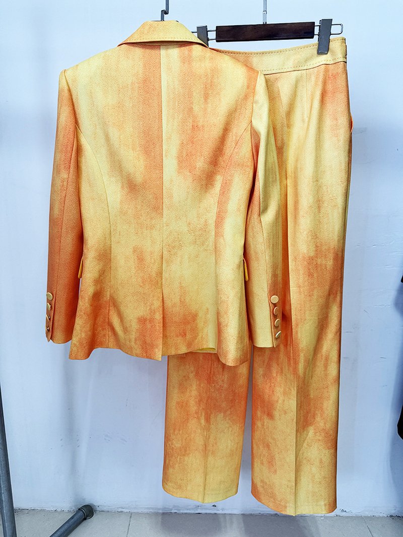 Orange Tie-Dye Double-Breasted Suit H7080