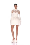 Pearl Collar Sheer Sleeve Mini Dress H6469
