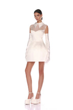 Pearl Collar Sheer Sleeve Mini Dress H6469