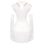 Pearl Collar Sheer Sleeve Mini Dress H6469