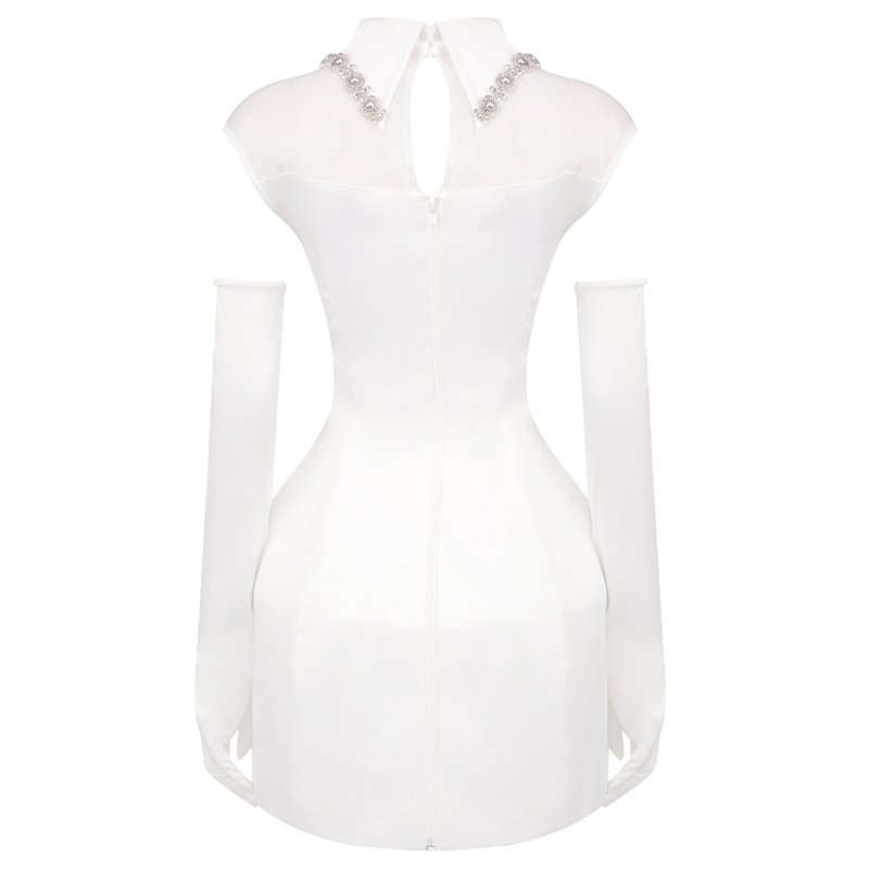 Pearl Collar Sheer Sleeve Mini Dress H6469