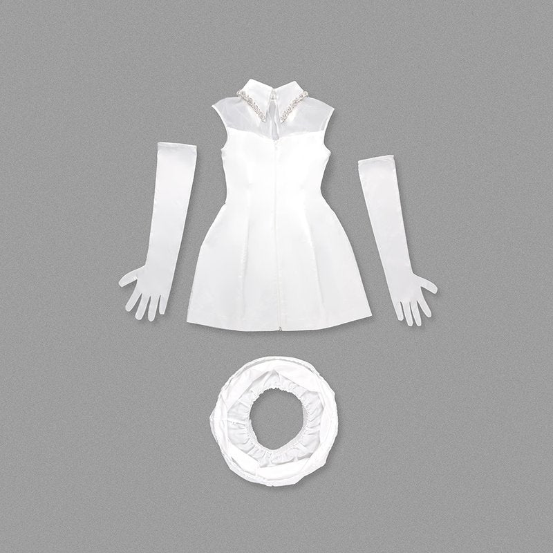Pearl Collar Sheer Sleeve Mini Dress H6469