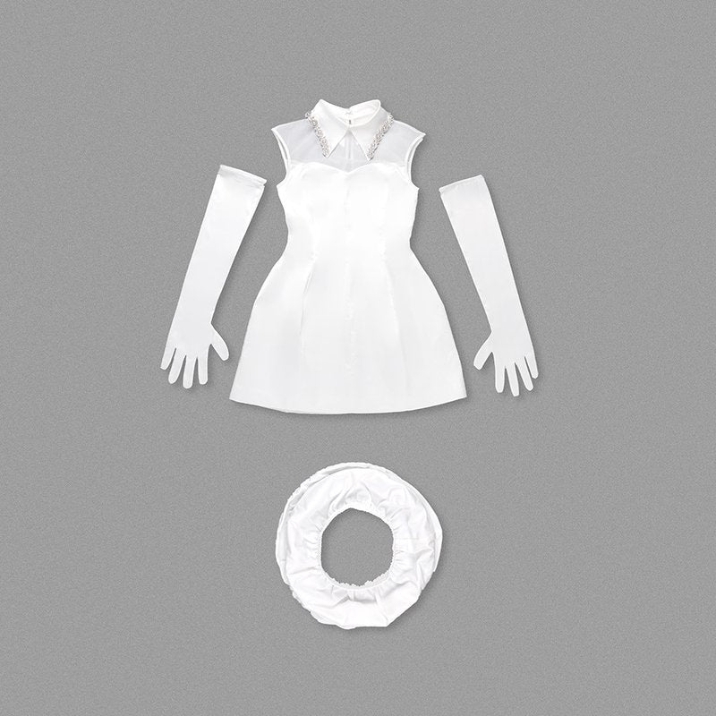 Pearl Collar Sheer Sleeve Mini Dress H6469