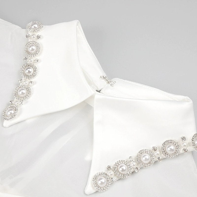 Pearl Collar Sheer Sleeve Mini Dress H6469