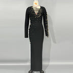 Pearl Embellished Asymmetric Maxi Dress H6794