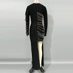 Pearl Embellished Asymmetric Maxi Dress H6794