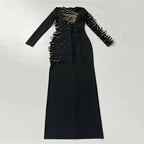 Pearl Embellished Asymmetric Maxi Dress H6794