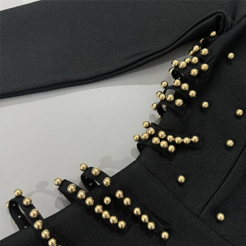 Pearl Embellished Asymmetric Maxi Dress H6794