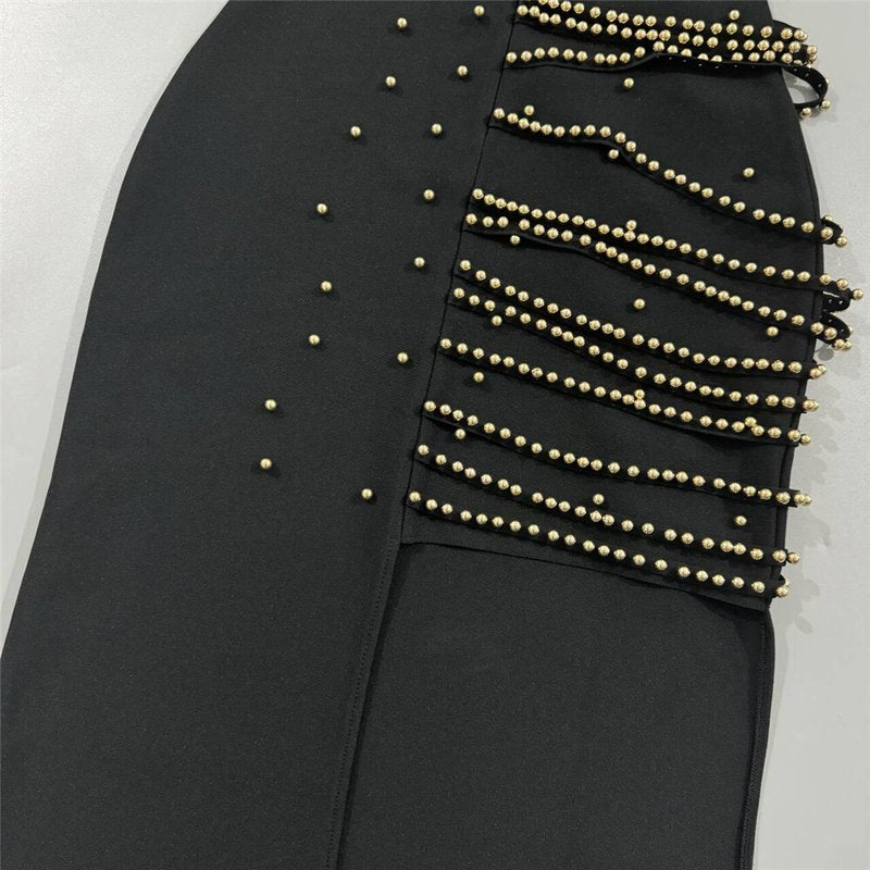 Pearl Embellished Asymmetric Maxi Dress H6794