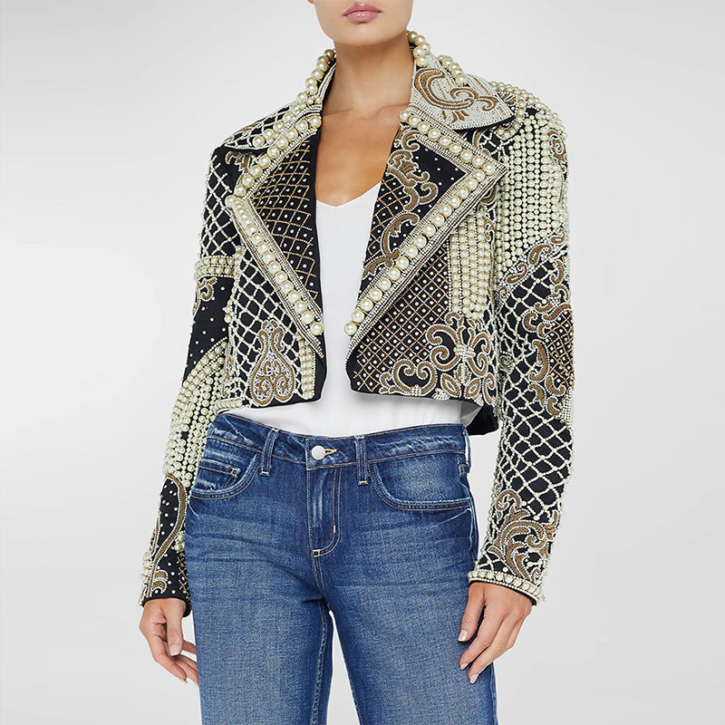 Pearl Embellished Beaded Cropped Jacket H6591