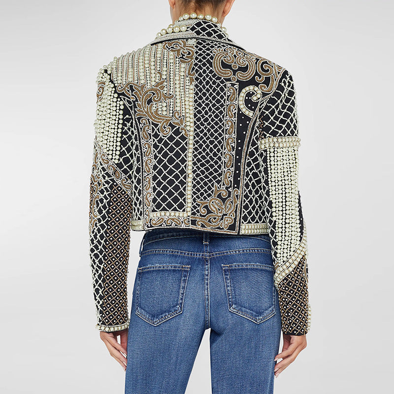 Pearl Embellished Beaded Cropped Jacket H6591