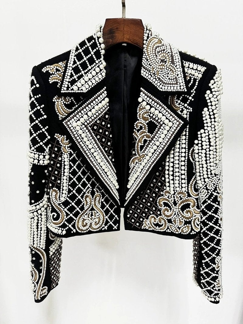 Pearl Embellished Beaded Cropped Jacket H6591