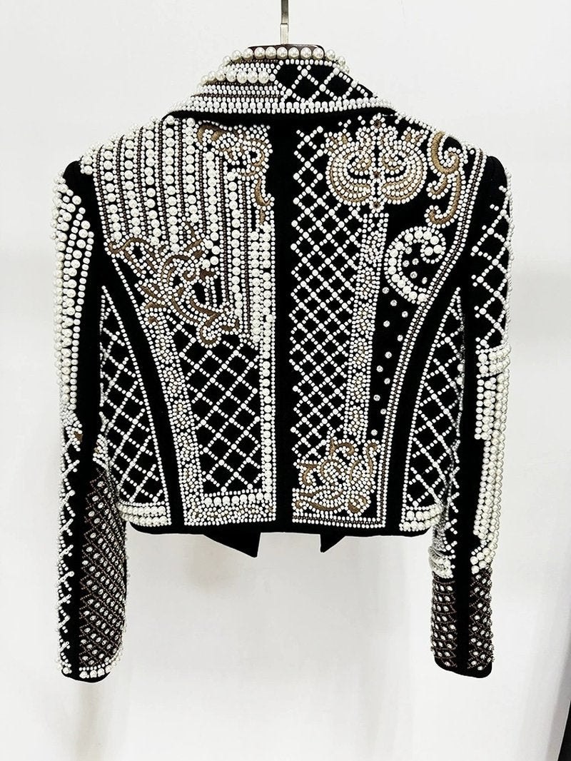 Pearl Embellished Beaded Cropped Jacket H6591