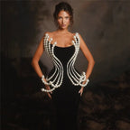 Pearl Embellished Black Mermaid Gown H6750
