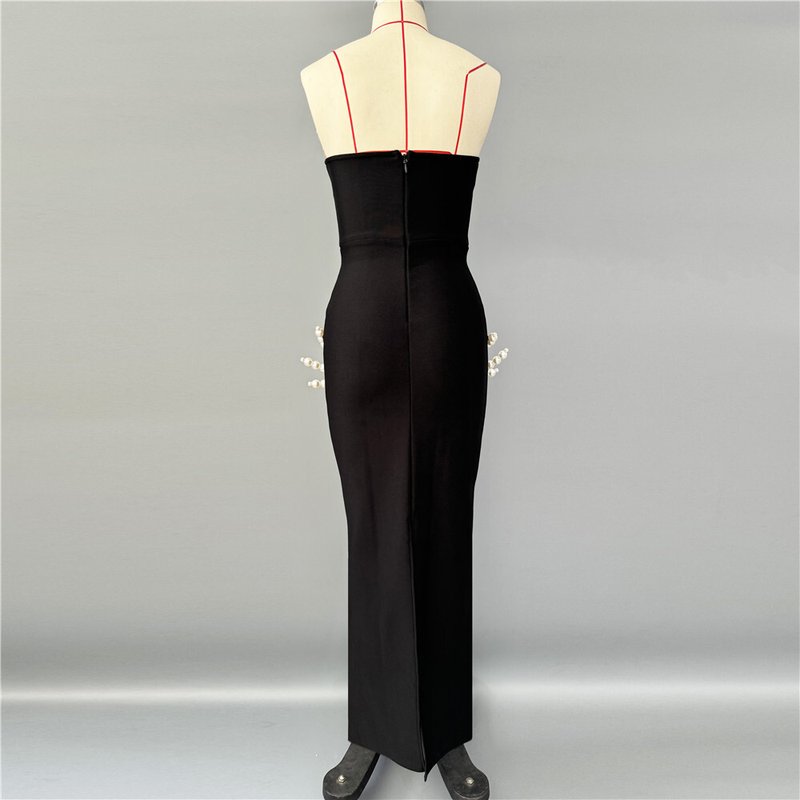 Pearl Embellished Black Mermaid Gown H6750