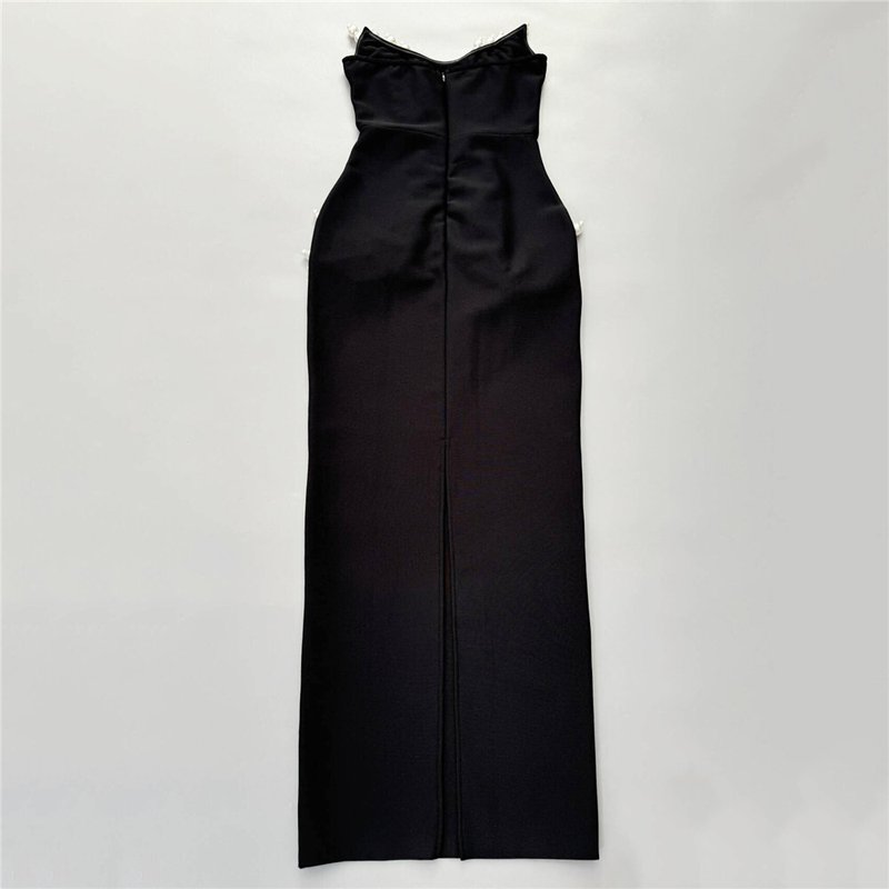 Pearl Embellished Black Mermaid Gown H6750
