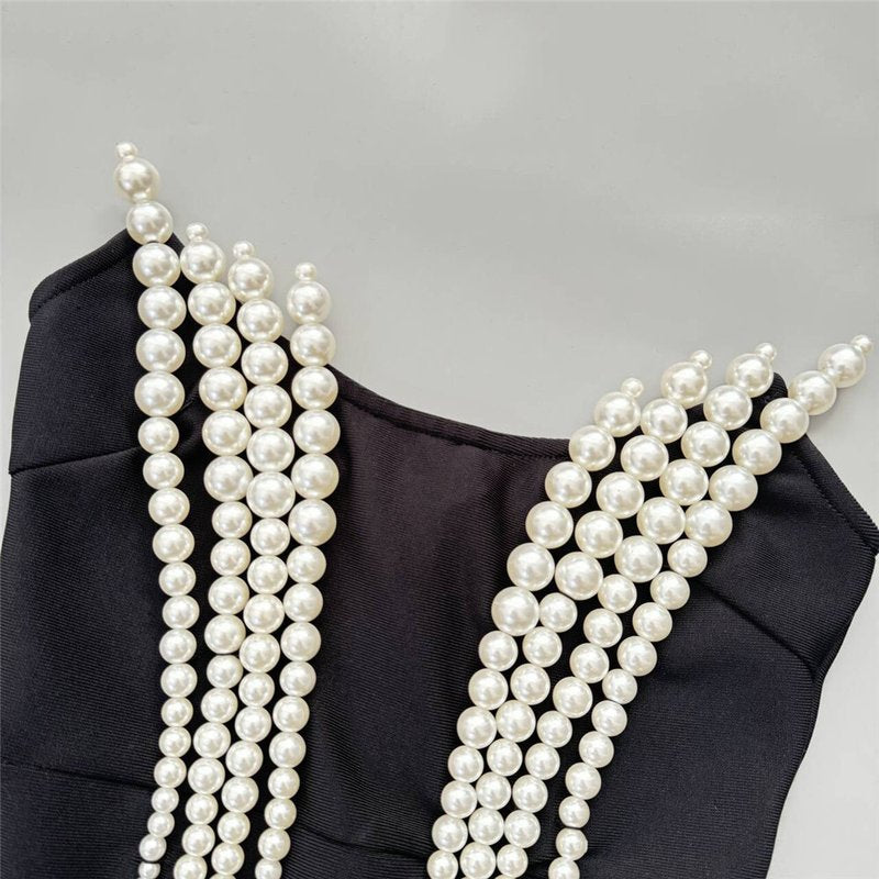 Pearl Embellished Black Mermaid Gown H6750