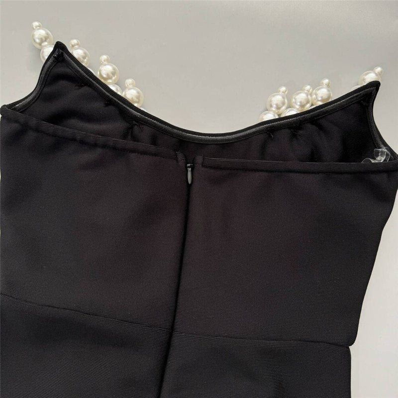 Pearl Embellished Black Mermaid Gown H6750