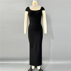 Pearl Embellished Black Velvet Gown H6798