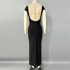 Pearl Embellished Black Velvet Gown H6798