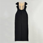 Pearl Embellished Black Velvet Gown H6798