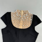Pearl Embellished Black Velvet Gown H6798