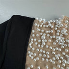 Pearl Embellished Black Velvet Gown H6798