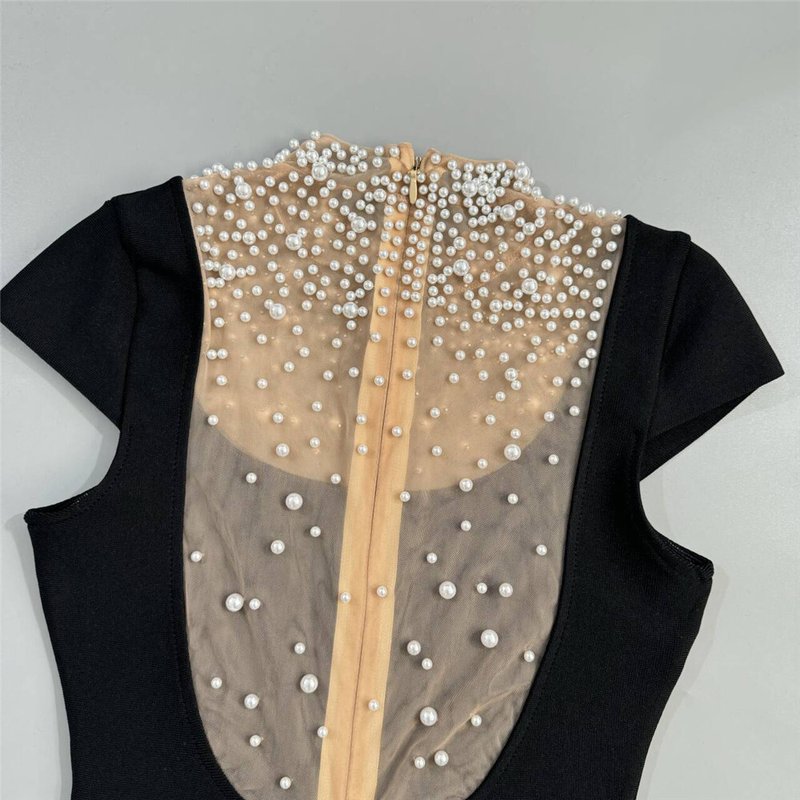 Pearl Embellished Black Velvet Gown H6798