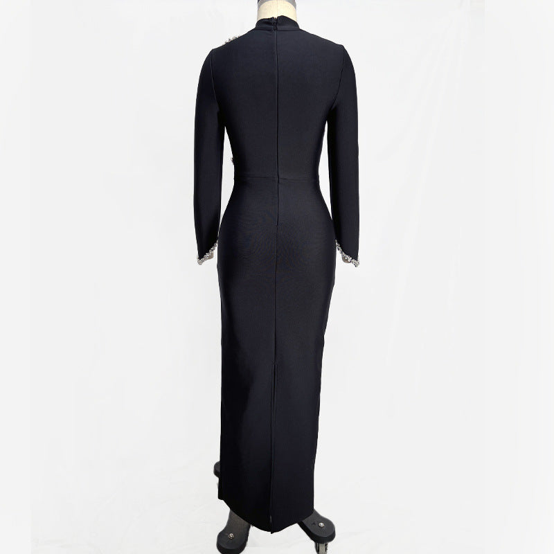 Pearl Embellished Long Sleeve Midi Dress H6536