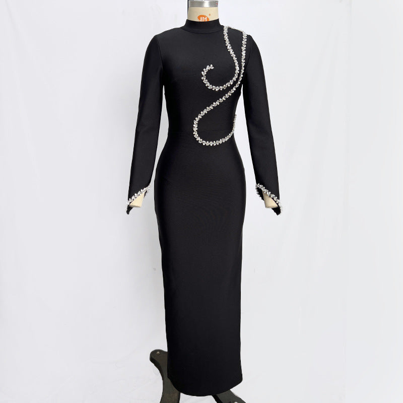 Pearl Embellished Long Sleeve Midi Dress H6536