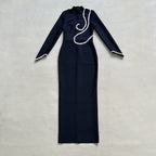 Pearl Embellished Long Sleeve Midi Dress H6536