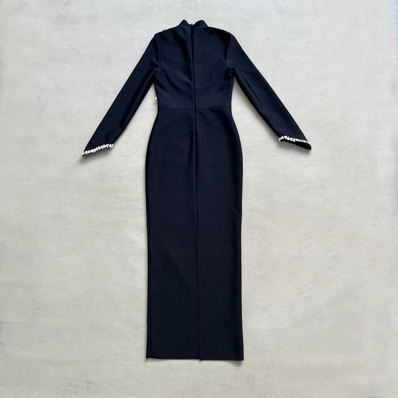 Pearl Embellished Long Sleeve Midi Dress H6536