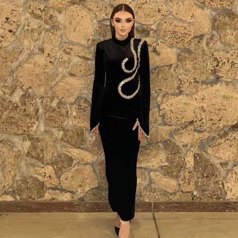 Pearl Embellished Long Sleeve Midi Dress H6536