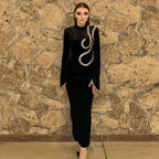 Pearl Embellished Long Sleeve Midi Dress H6536