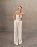 Pearl Embellished Sleeve White Jumpsuit H6308