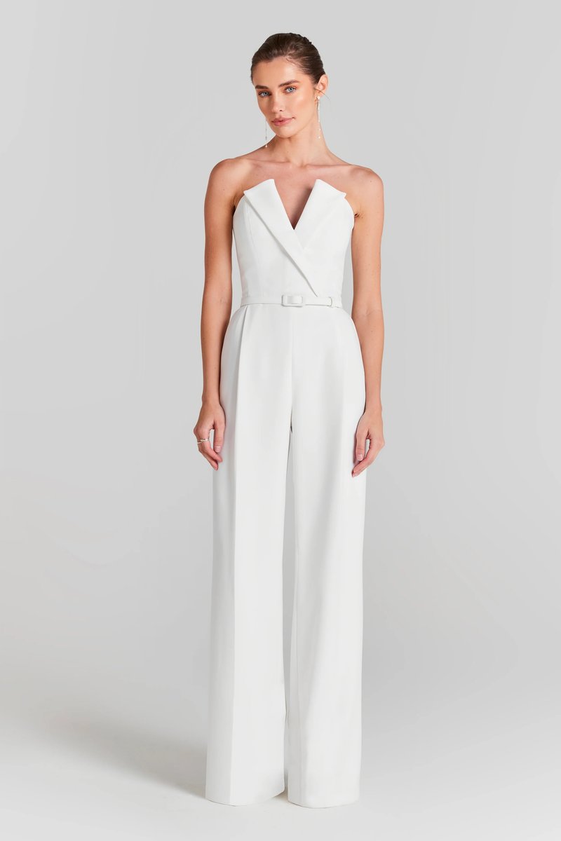 Pearl Embellished Sleeve White Jumpsuit H6308