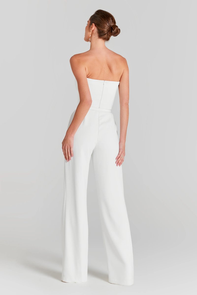 Pearl Embellished Sleeve White Jumpsuit H6308