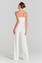 Pearl Embellished Sleeve White Jumpsuit H6308