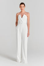Pearl Embellished Sleeve White Jumpsuit H6308